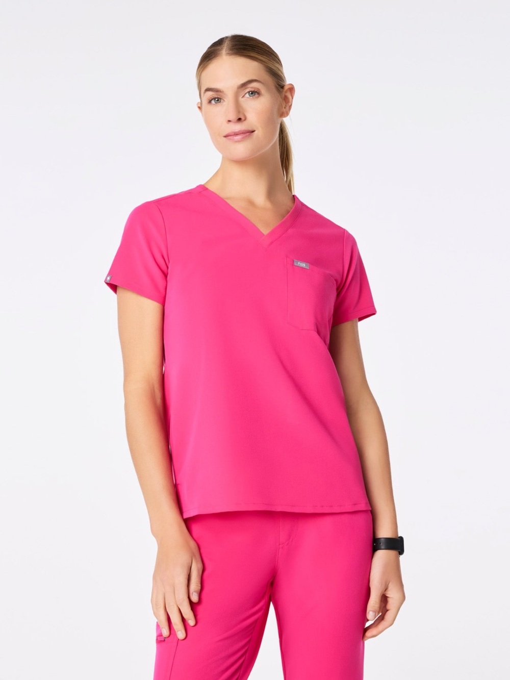 FIGS Shocking Pink Catarina V-Neck Scrub Top M, EUC